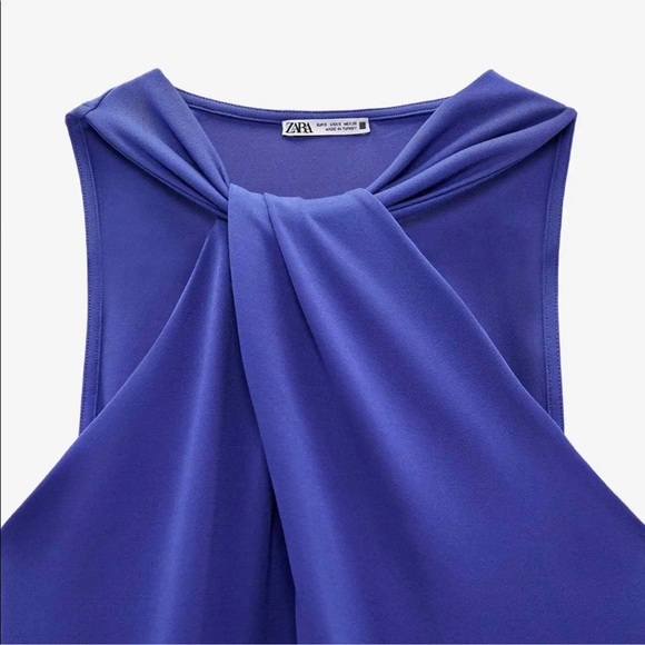 Zara Dress Knotted Halter Dress Size Small Color Blue Sleeveless - Picture 4 of 11